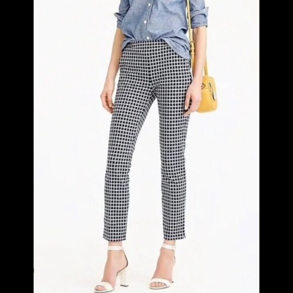 NWOT J. Crew Martie Slim Cropped Pant in Bi-Stretch Navy/White Gingham - Picture 3 of 14
